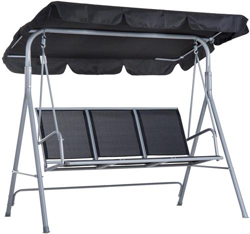 Tuinschommel - Schommelbank - Hangbank - 3 Persoons - Verstelbare Rugleuning - en Zonnescherm - 240kg Draagkracht - Ademend Textilene - Weerbestendig - Metalen Frame - Outdoor - Tuin of Terras - Zwart - 171x108x154 cm - voor Balkon