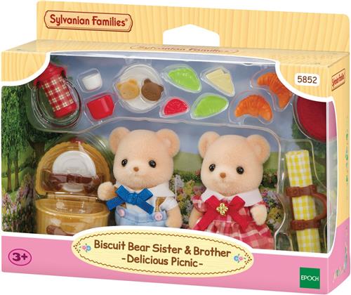 Sylvanian Families 5852 Biscuit beer Zus & broer- picknickset- 2 fluffy zachte speelfiguren