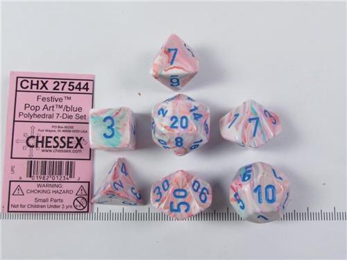 Chessex Festive Pop Art/blue Polydice Dobbelsteen Set (7 stuks)