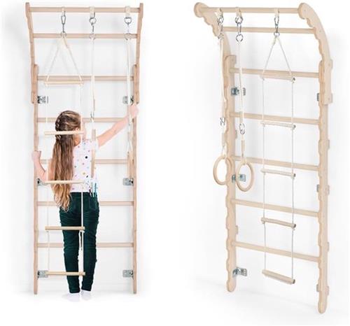 Thuys Klimrek  Kinderen  Pikler  Wandklimrek  Wandrek  Speelgoed Kinderen  Met Ringen & Ladder  175 cm  Hout