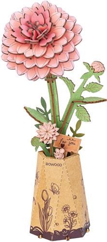 Robotime Pink Dahlia - Rowood Wooden Bloom Craft Series - TW131 - Bloemen - Bouwpakket - Cadeautip
