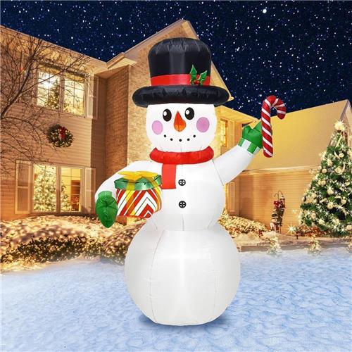 Opblaasbare Kerstsneeuwpop met Suikerstok Opblaasbare Kerstsneeuwpop met Geschenkdoos 4 GeÃ¯ntegreerde Heldere Ledlampen Voor Kerstdecoratie in de Tuin