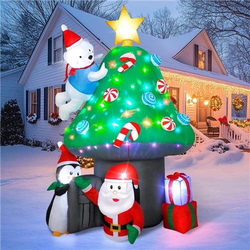 7 FT Opblaasbare Paddestoel Kerstboom Kerst Opblaasbare Decoraties Outdoor Decoratie Grote Blow Ups Voor Tuin Vakantie Xmas Indoor Tuin Vakantie Lucht Gevuld Led