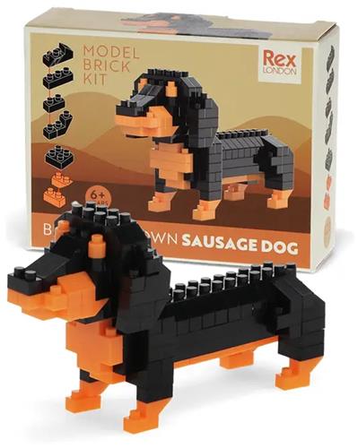 Mini Teckel Bouw Blok Kit  128 Micro Steentjes - Wiener -Dachshund - Lego Teckel - Bouw je Eigen Hond