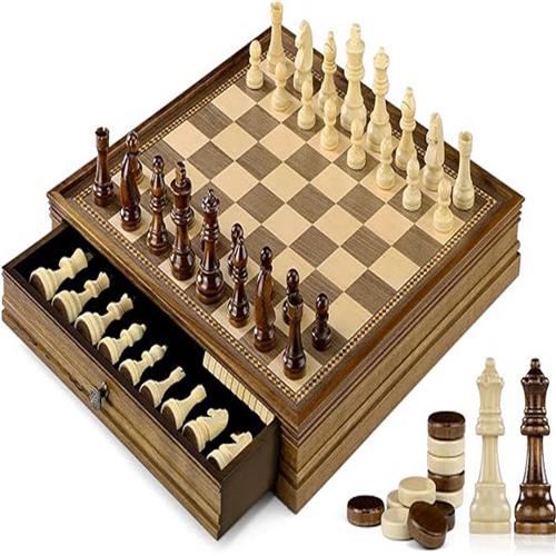 Hoogwaardige Houten Schaakset 2-in-1  Magnetisch Schaakbord van Walnoothout  Met Opberglade  32 Ã— 32 cm