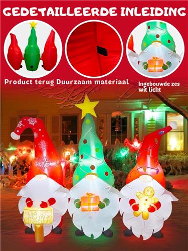 7,4 FT kerst Opblaasbare Decoraties 3 Kabouters met Kerstborden Cadeau Peperkoekman Opblaasbaar Tuindecoratie Voor Kerst Feest Binnen Buiten Decoraties