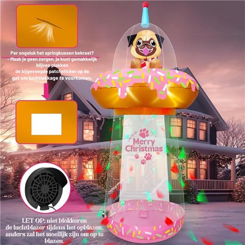 Opblaasbare Kerst UFO met Muziek Opblaasbare Kerstdonut met Hond Opblaasbare Kerstdecoratie Voor Binnen en Buiten Voor Huis Gazon Tuin Kerstfeest