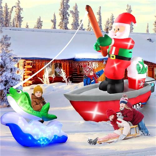 15FT Lange Kerst Opblaasbare Vissende Kerstman Opblaasbare Kerstman Opblaasbare Tuin Buitendecoraties met ingebouwde Roterende Blauwe LED Verlichting Voor Kerstfeest Halloween