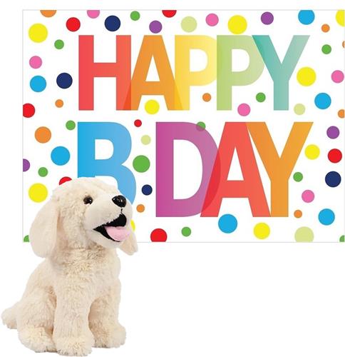 PIA Soft Toys Labrador hond knuffel - 20 cm - pluche - met Happy Birthday kaart - verjaardag cadeau