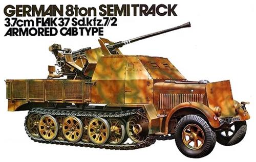 Tamiya 35144  1:35 Duitse Sd.Kfz.7/2 Half-Track met 3,7 cm Flak 37  Modelbouw Plastic Kit  WWII Militaire Voertuigreplica
