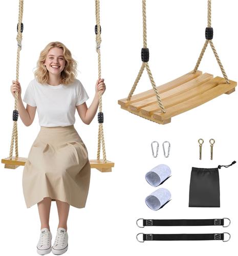 Houten schommel voor buiten - Hangende schommel voor kinderen - Volwassenen - Maximaal geladen 150 kg - Zware schommel voor speeltuin - Buiten - Binnen