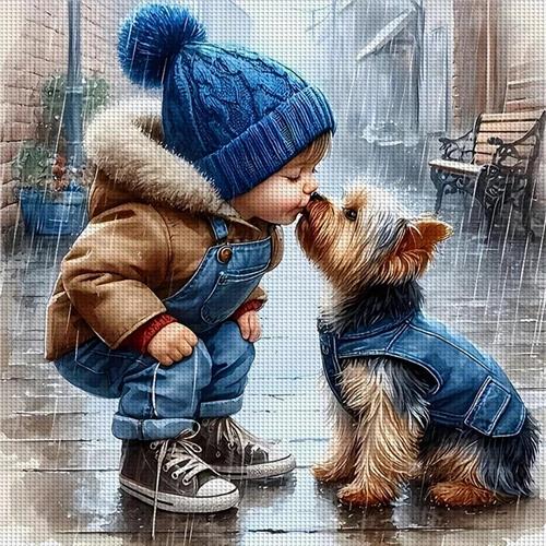 Allecto - Borduurpakket met jongensontwerp - Volledig borduurwerk - Eco-katoenen draad - 11CT - Bedrukt - Jongens - Art - 40x40cm - DIY - Handwerk - Geschikt voor beginners - Blauw - Complete set met patroon - inclusief borduurnaalden - Bol.com 2021.