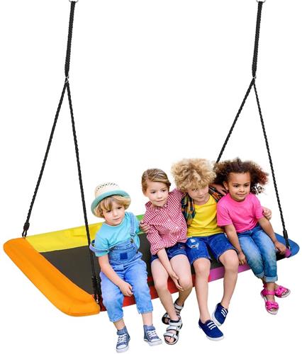 Allecto - Boomschommel - Schommelbelasting 300kg - Schommelstoel - Oxford - Hoogte verstelbaar - Buitenpark - Rechthoekige schommel 150x80cm - Kinderen - Blauw - Geel