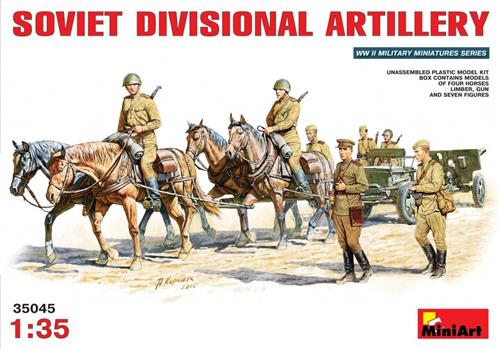 MiniArt 1:35 ZiS-3 76mm Veldkanon met Paarden & Bemanning  WWII Sovjet Artillerie Modelbouwkit (35045)