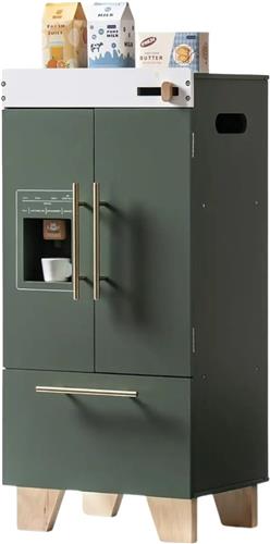 HHHK - Houten Kinder Koelkast - Groen en Houttint - 30x28x81cm - Speelgoed Koelkast - Kinderspeelgoed - Houten Speelgoed Keuken