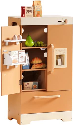 HHHK - Houten Kinder Koelkast - Karamel kleur - 46x29x86 cm - Speelgoed Koelkast - Kinderspeelgoed - Houten Speelgoed Keuken