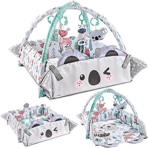 Multifunctioneel Speelkleed Baby + Buikligtrainer - Babygym met AANPASBARE WANDEN - Speelmat met Boog - Incl. 20 Ballen + 5 Speeltjes - Vanaf 0m+