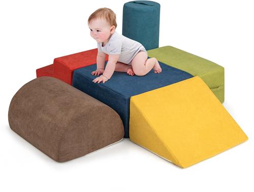 COSTWAY 6-delige zachte bouwstenen, schuimbouwstenen voor klimmen en kruipen voor baby's en peuters, reuzenbouwstenen van schuim, grote bouwstenen voor binnen, kleurrijk