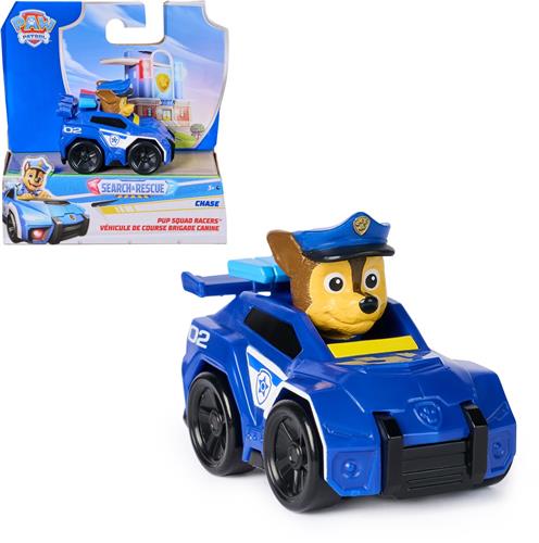 PAW Patrol - Search & Rescue - Pup Squad Racer Chase, racer van 6,3 cm met echt werkende wielen - Speelgoed voor fantasierijk spel