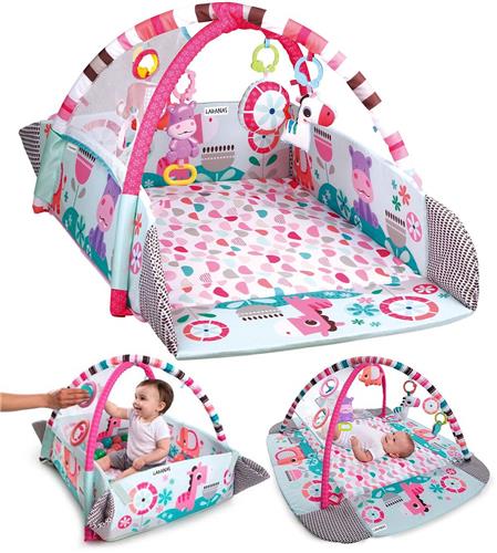 Multifunctioneel Speelkleed Baby + Buikligtrainer - Babygym met AANPASBARE WANDEN - Speelmat met Boog - Incl. 20 Ballen + 5 Speeltjes - Vanaf 0m+
