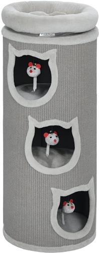 Kattenkrabpaal  Krabpaal  Kattenboom  Kattenhuis  Kattenmeubel  Grijs  96 cm Hoog  3 Holletjes Met Wasbaar Bed