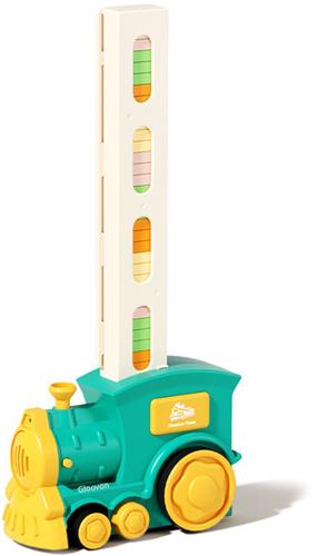 GloovonÂ® - Domino Trein met 60 Domino Stenen - Automatisch Domino Bouwen - Speelgoed Trein - Speelgoed met Wegversperring - Groen
