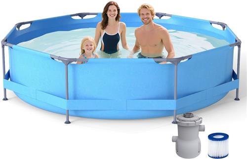 COSTWAY Zwembadset met filterpomp, 300 x 300 cm, opzetzwembad rond, complete set, groot, zwembad voor tuin