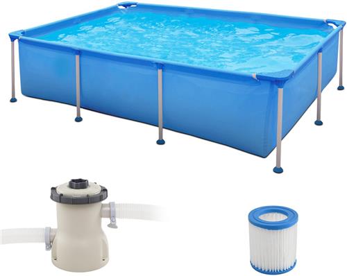 COSTWAY Zwembadset met filterpomp, 258 x 179 cm, opzetzwembad rechthoekig, complete set, zwembad voor tuin