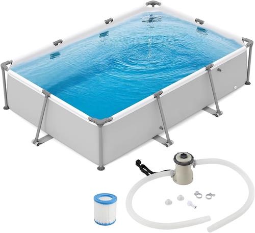 COSTWAY Zwembad-set met filterpomp, 300 x 207 x 66 cm, opzetzwembad rechthoekig, grote zwembad voor tuin