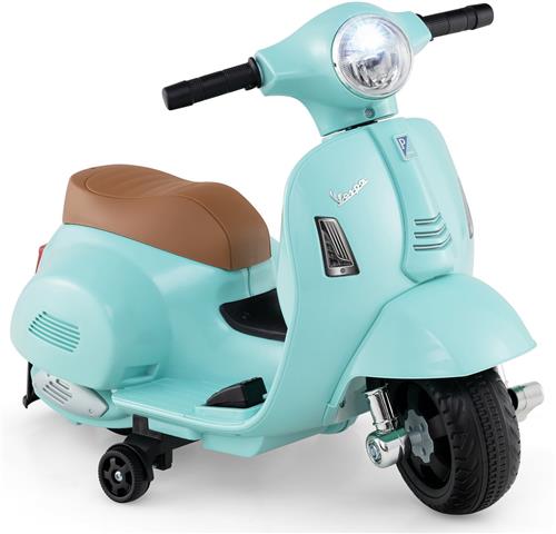 COSTWAY Vespa Elektrische kindermotorfiets, 6 V, met led-koplamp en claxon, 2-2,5 km/u, elektrische kindermotorfiets met steunwielen, voor jongens en meisjes van 18 - 36 maanden, groen