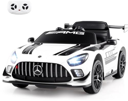 COSTWAY Mercedes AMG Elektrische auto voor kinderen, 12 V, elektrische kinderauto met afstandsbediening, 3 snelheden, ledlampen en muziek, voor kinderen vanaf 3 jaar, wit