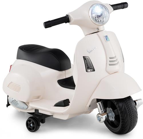 COSTWAY Vespa Elektrische kindermotorfiets, 6 V, met led-koplamp en claxon, 2-2,5 km/u, elektrische kindermotorfiets met steunwielen, voor jongens en meisjes van 18 - 36 maanden, wit