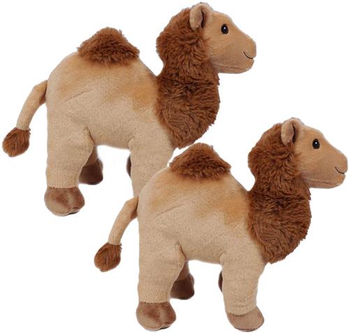 Pia Toys Knuffeldier Dromedaris - 2x - zachte polyester pluche stof - dieren knuffels - beige/bruin - 32 cm