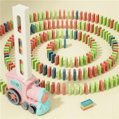 GloovonÂ® - Domino Trein met 60 Domino Stenen - Speelgoed met Wegversperring - Automatisch Domino Bouwen - Geschikt voor kinderen vanaf 3 jaar - 60 stuks - Roze