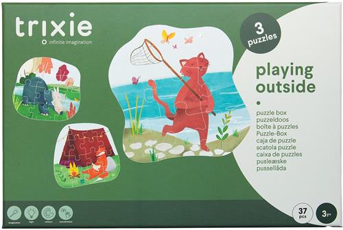 Trixie Puzzelbox met 3 puzzels - Buiten spelen - Puzzeldoos vanaf 2 jaar