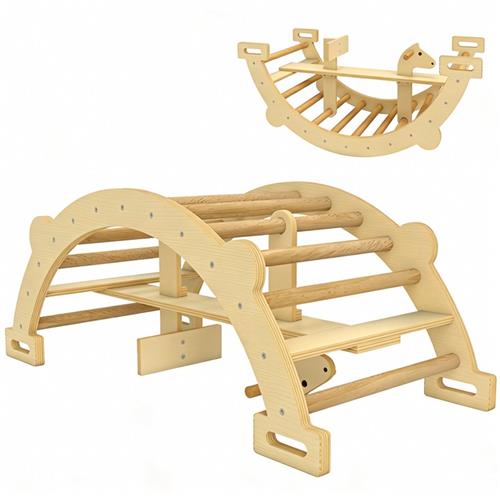 BLOSSOM 2-in-1 Kids Klimrek - met Klimboog/Klimrek - Montessori Klimrek - Klimset - Speelgoed - 110x52x45 cm - Natuurlijk