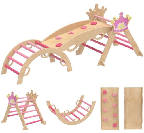 BLOSSOM 8-in-1 Kids Klimrek - Klimdriehoek - met Klimboog/Klimrek/Glijbaan - Montessori Klimrek - Klimset - Speelgoed - 80x42x38 cm - Roze