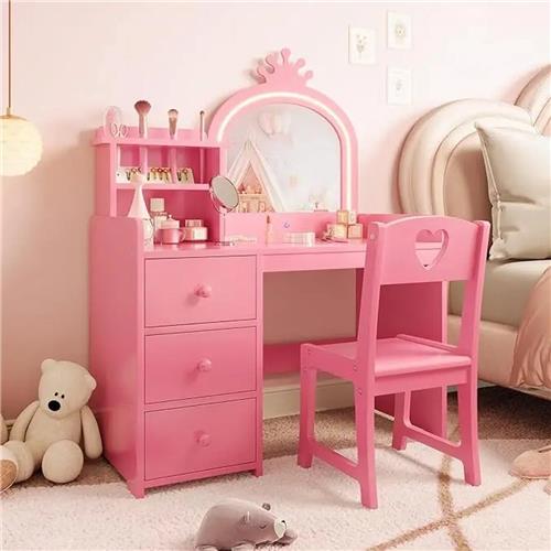 HHHK - Make-uptafel voor Kinderen - Kinder Kaptafel - Roze - Kaptafel - Kaptafel voor Meisjes - Make-up - Hout - Spiegel en Stoel