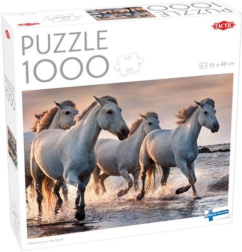 Tactic White Horses on the Beach  Puzzel  1000 stukjes  Galopperende Witte Paarden  Dynamisch Strandlandschap  Hoogwaardige Scandinavische Kwaliteit