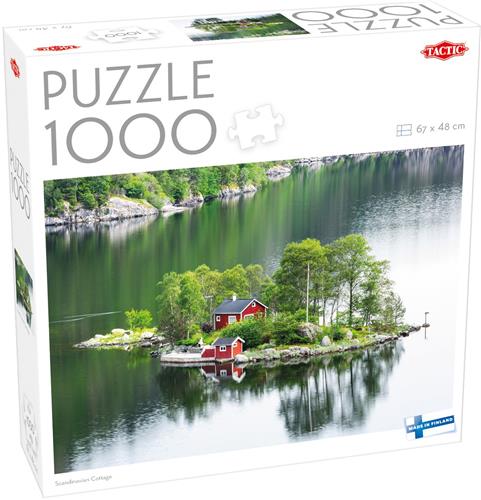 Tactic Scandinavian Cottage  Puzzel  1000 stukjes  Rustig Scandinavisch Eilandlandschap  Rode Houten Huisjes aan het Water  Hoogwaardige Scandinavische Kwaliteit