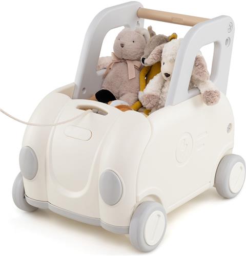 COSTWAY Loopwagen voor baby's, loophulp met handvat, trekkoord en klapzitting, speelgoedkist op wielen, loopwagen voor paardrijden, lopen en trekken, loopwagen voor jongens en meisjes