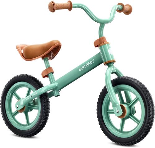 sun baby Loopfiets voor Kinderen 2 Jaar, Loopfietsen Molto Strada met schuimrubberen banden, verstelbaar zadel en stuur, stalen frame - Sage Green met zwarte banden