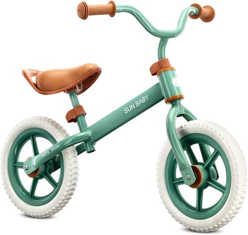sun baby Loopfiets voor Kinderen 2 Jaar, Loopfietsen Molto Strada met schuimrubberen banden, verstelbaar zadel en stuur, stalen frame - Sage Green met witte banden