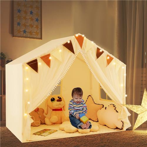 COSTWAY Speelhuis voor kinderen, indoor, kindertent met mat en verlichting, speeltent voor kinderen, prinsessenspeelhuis, kinderkamerdecoratie, tent voor jongens en meisjes vanaf 3 jaar