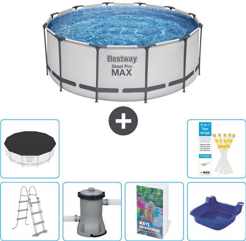 Bestway Rond Steel Pro MAX Zwembad - 366 x 122 cm - Grijs - Inclusief Pomp - Ladder - Afdekzeil Voetenbad