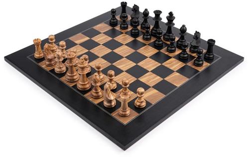 Philos schaakset deluxe zwart olive houten schaakbord 50 mm.