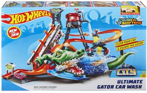 Hot Wheels Ultimate Gator Car Wash Speelset - Racebaan met van Kleur Veranderende Auto