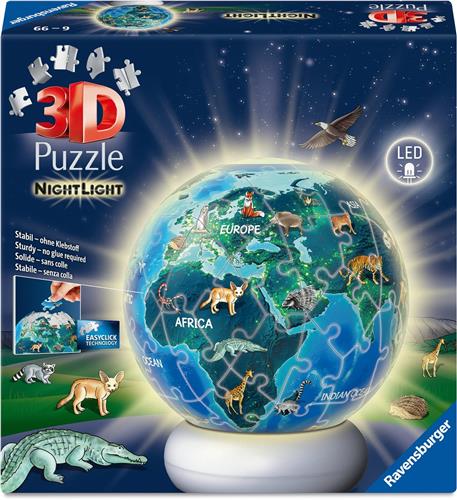 Ravensburger  Aarde met Diermotieven  3D Puzzle-Ball Nachtlicht  73 Stukjes