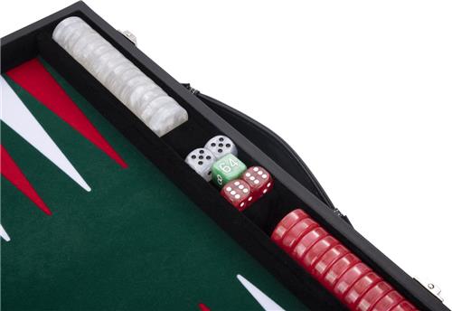 Longfield Backgammon 15inch groen, rood en wit ingelegd vilt