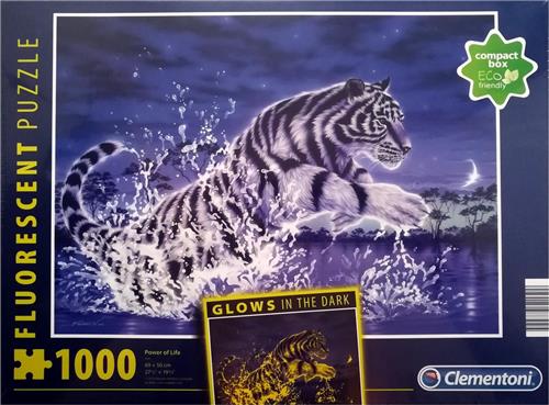 Clementoni Glows in the Dark Puzzel - Witte Tijger - Power of Life - 1000 Stukjes